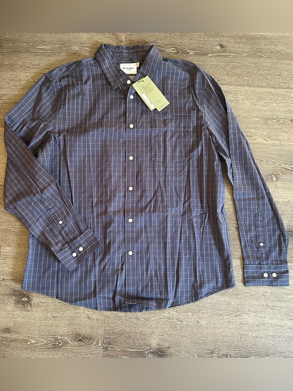 NWT XL Goodfellow & Co Lightweight Blue Plaid Button Down Long Sleeve Shirt
